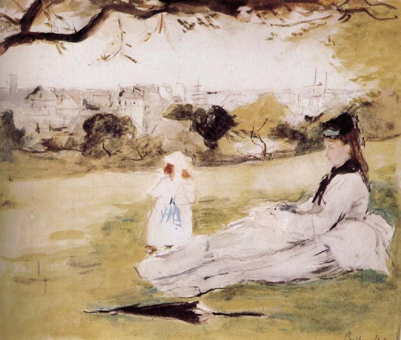 Berthe Morisot The mother and her child on the meadow France oil painting art